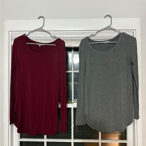 Elegant Long Sleeve Tops - Maroon and Gray